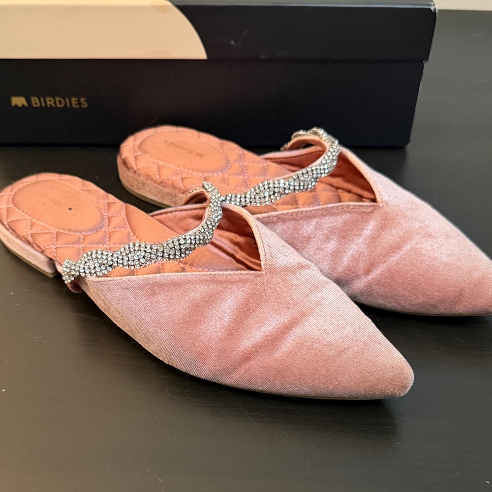 Birdies Blush Velvet Mules with Rhinestone Detail